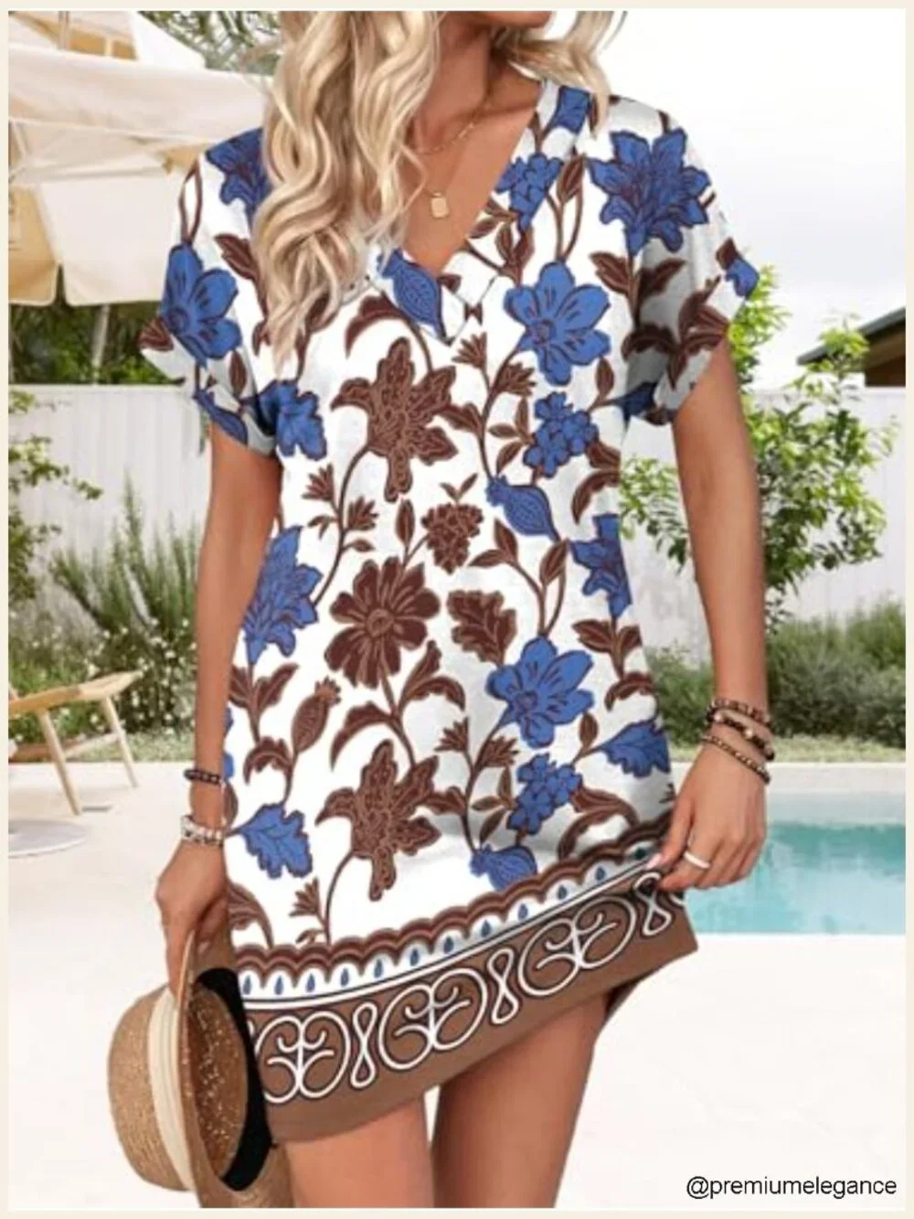 Casual Tshirt Dress for Women Midi Summer Beach Vacation V-Neck Short Sleeve